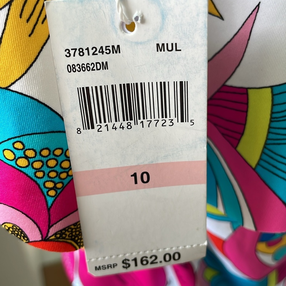 NWT TRINA TURK FONTAINE OFF‎ THE SHOULDER RUFFLE ONE PIECE SWIMSUIT Multi 10 - Picture 7 of 8